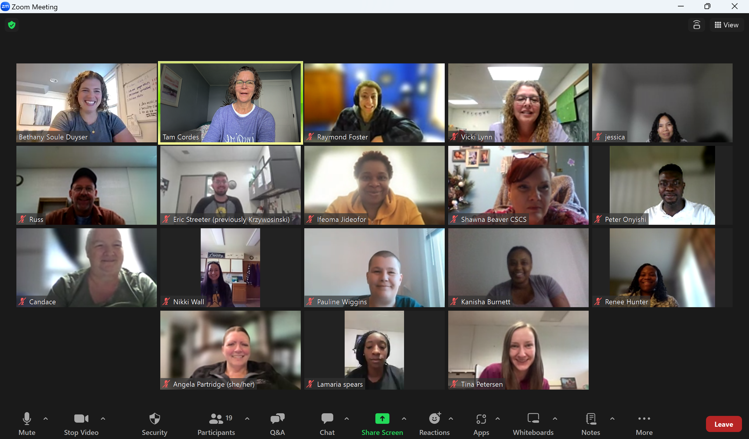 This is a screenshot of a Zoom meeting. 16 students are taking one of our classes.