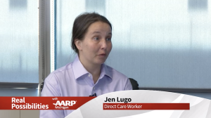 Jen Lugo, Direct Care Worker, on the AARP Real Possibilities TV segment